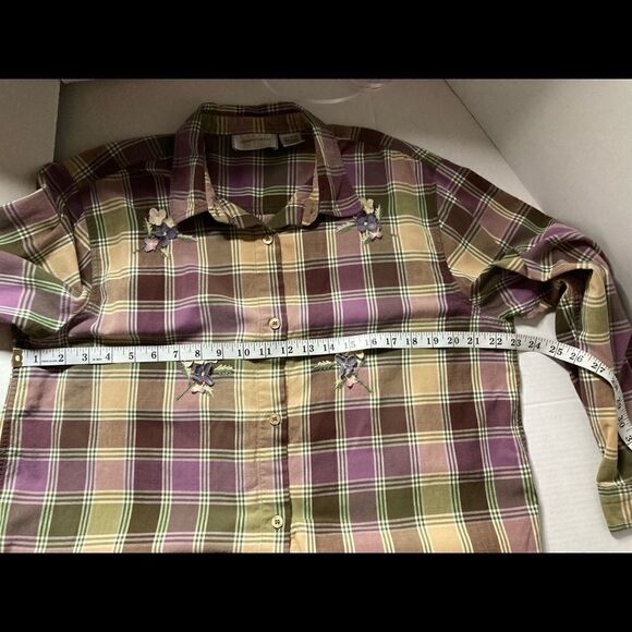 LEMON GRASS, Floral, Plaid, Women’s Top,XL - Picture 8 of 8